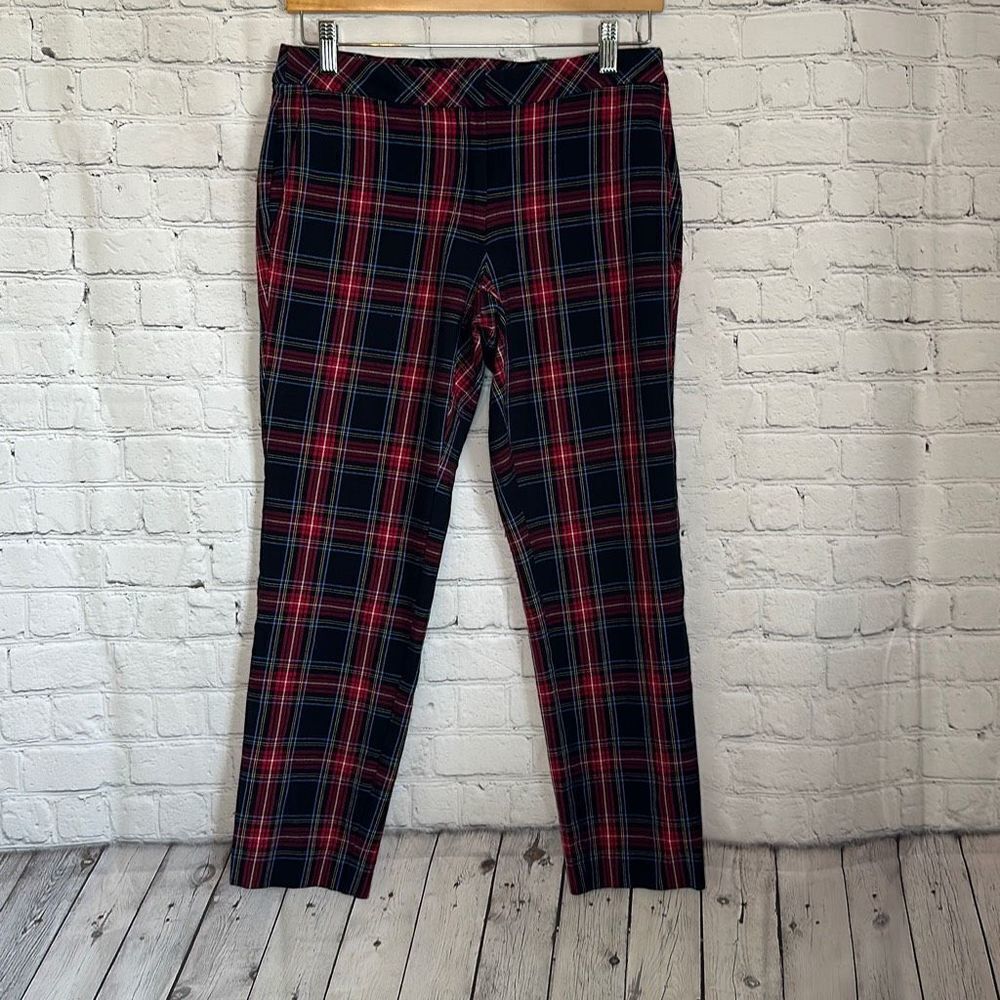 J. Jill Women’s Cropped Pants size 6 Black Red Tartan Plaid Premium Bi-Stretch